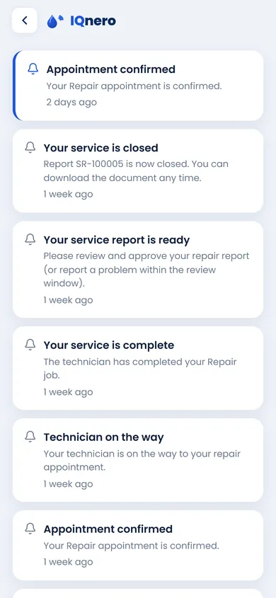 IQnero app — notifications with pool alerts